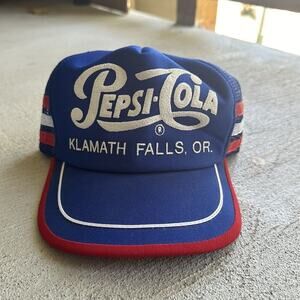 Vintage PEPSI COLA 3 Stripes Snapback Trucker Foam Mesh Hat Cap Klamath Falls